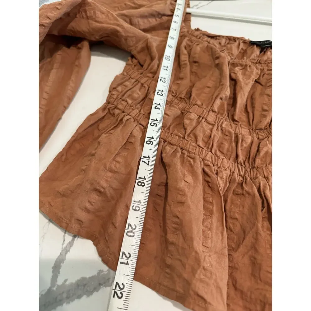 J. Crew Puff Sleeve Cotton Top Brown Size‎ Large Cropped